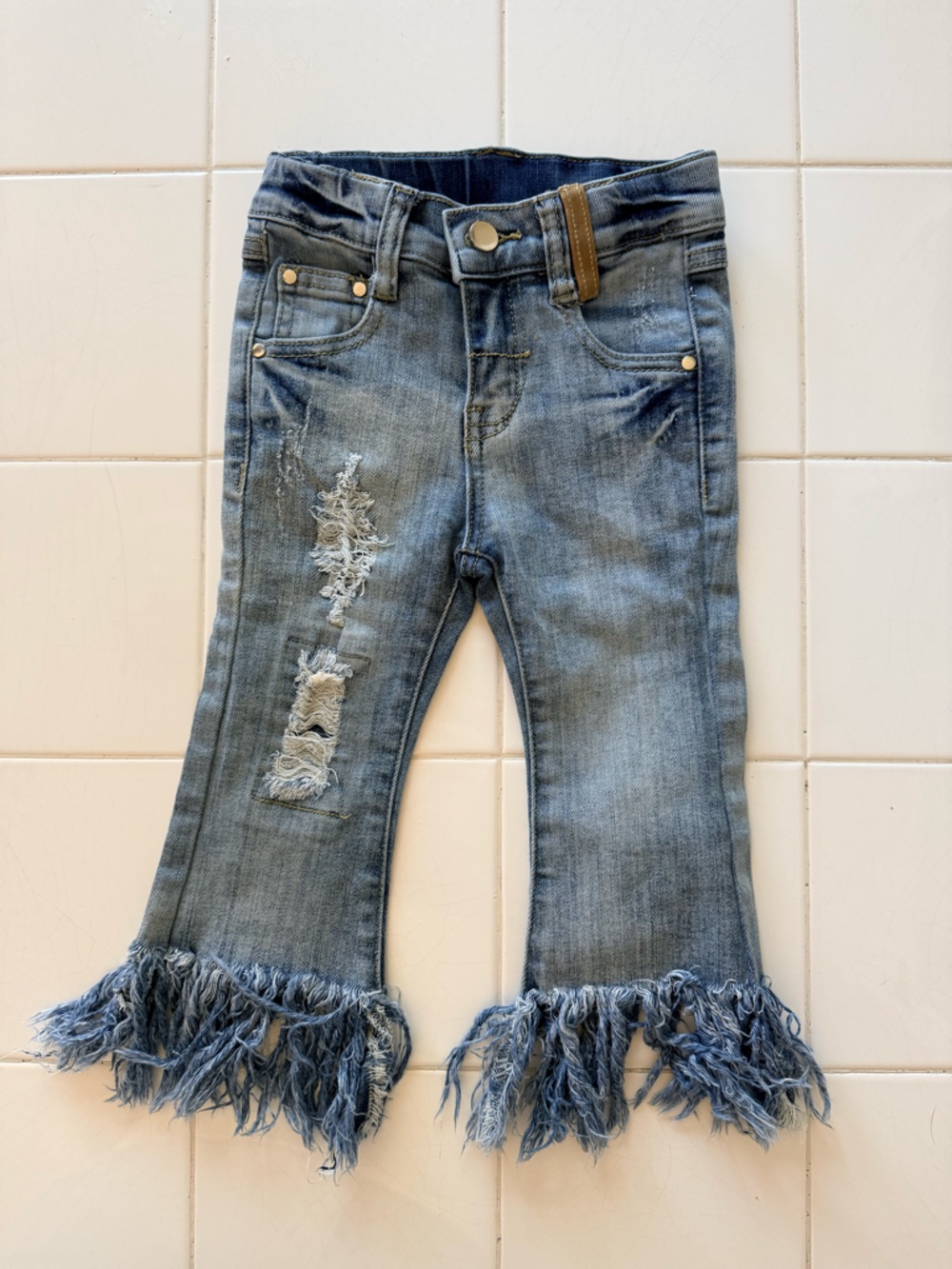 Toddler Girls Fringed Jeans 2T Hannah Banana Boho Hippie Flare Leg Distressed
